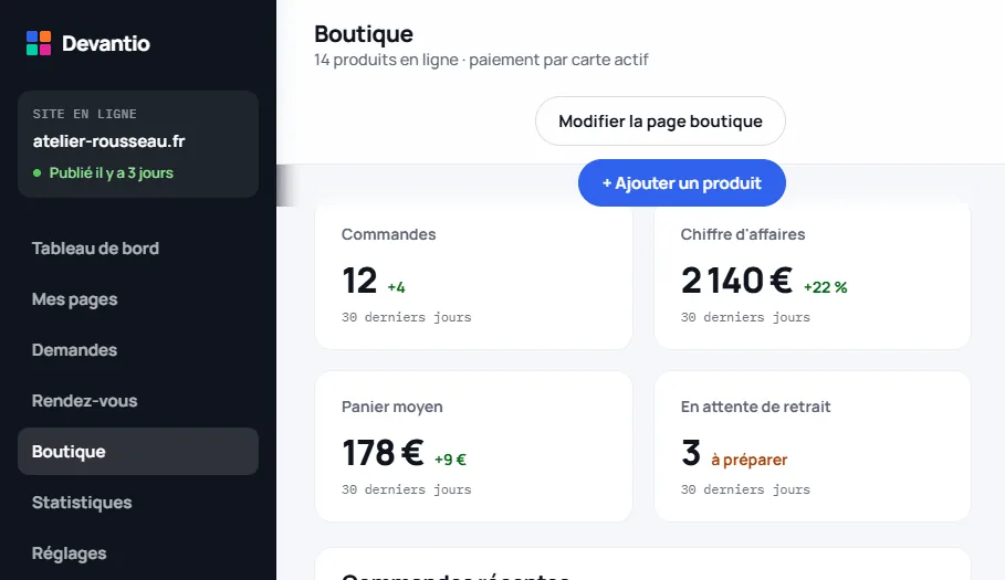 Module boutique et commandes