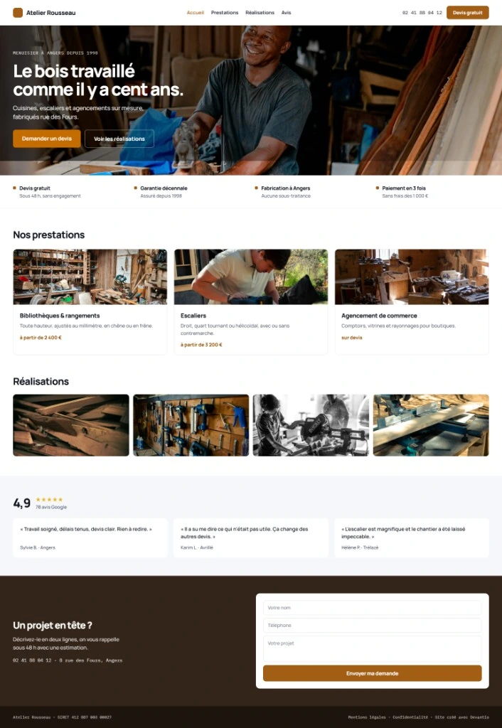 Aperçu du modèle Chantier — Atelier Rousseau, menuisier à Lille