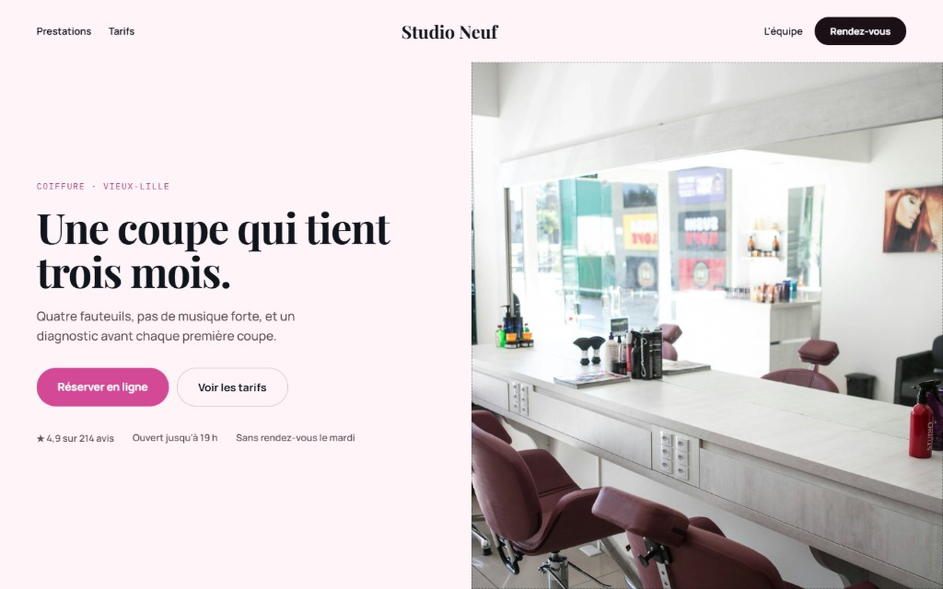 Aperçu du modèle Studio — salon de coiffure