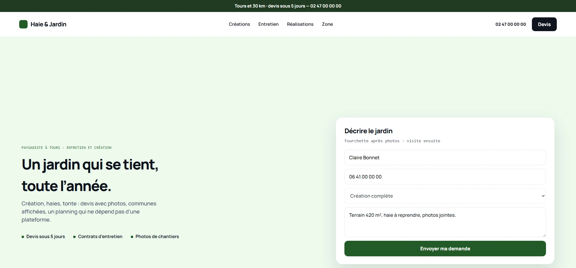 Exemple de site architecte paysagiste sur mobile et ordinateur
